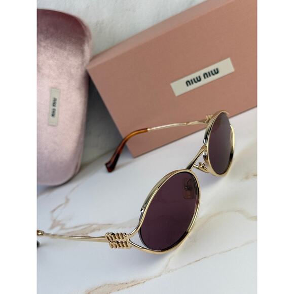 NEW Miu Miu MU52YS Violet Purple Gold Metal Sunglasses